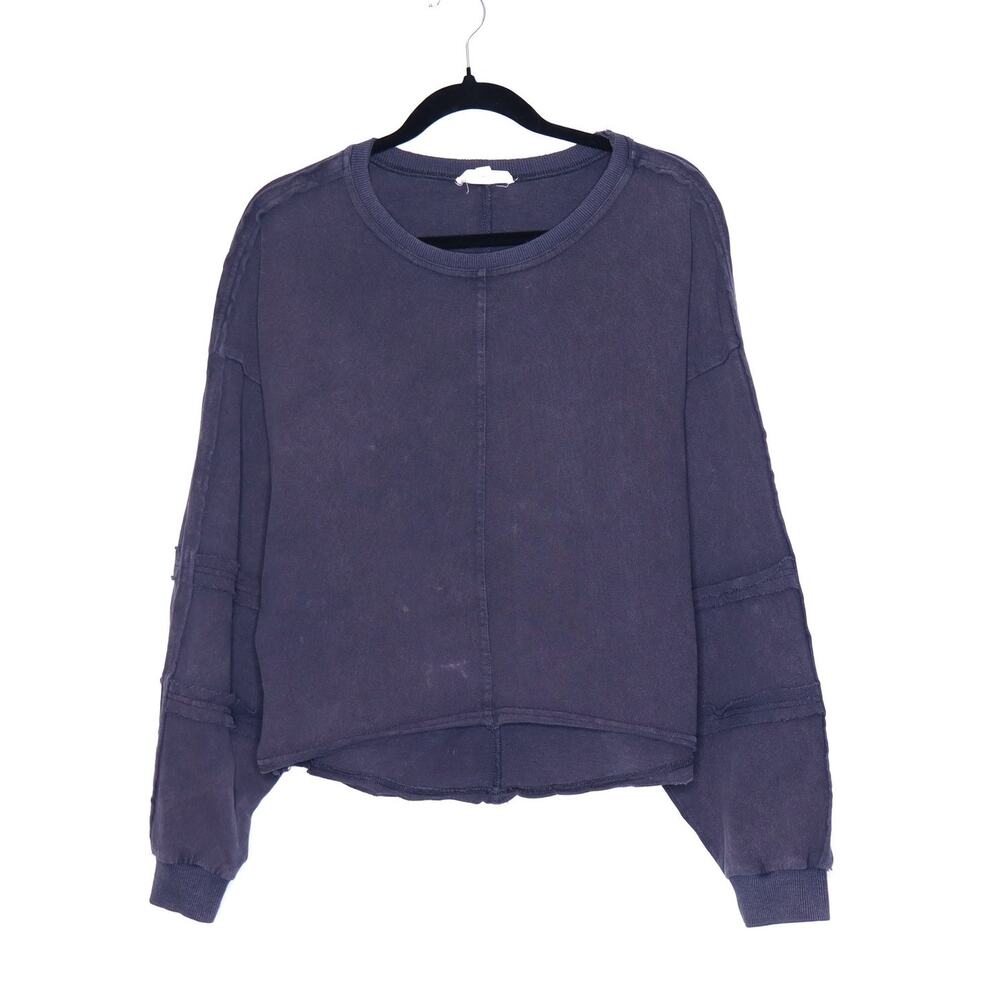 OLI & HALI Acid Wash Exposed Seam Sweatshirt Black Oversized Casual Women's M